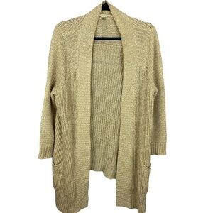 Lucky Brand Cotton Knit Raglan Sleeves Open Cardigan Medium Cream